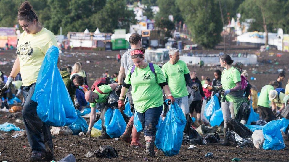 Litter pickers at Glastonbury