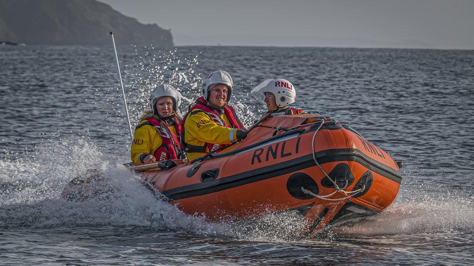 RNLI D Class lifeboat with Amelia Luck at the helm