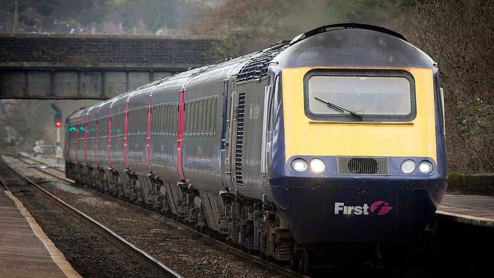 A Bristol Temple Meads-bound train passes through Oldfield Park as it leaves Bath Spa station, 19 Feb 2016