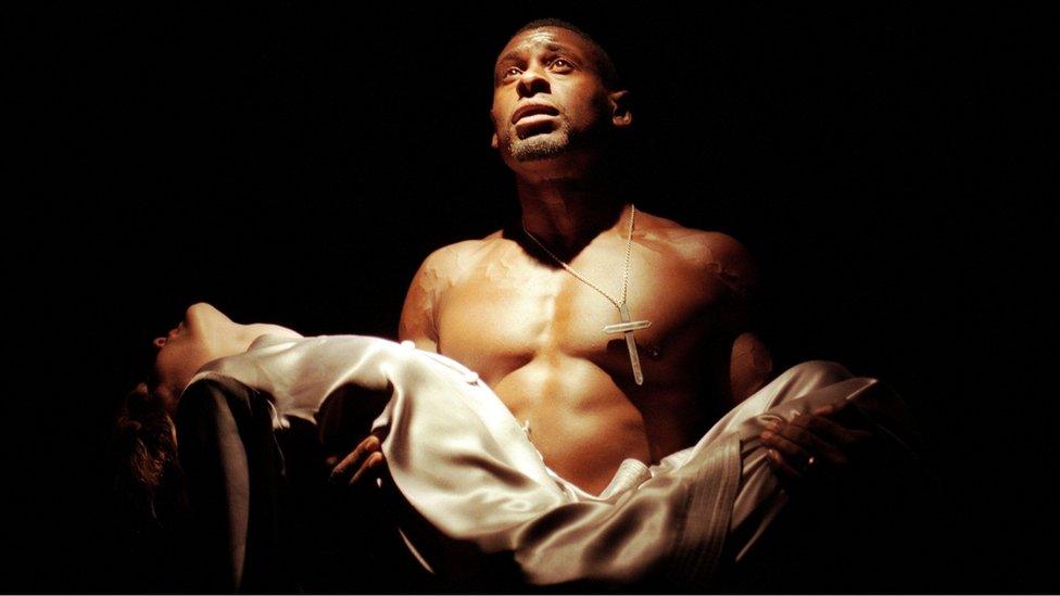 David Harewood (seen here holding Desdemona acted by Claire Skinner) was the first black actor to play Othello at the National Theatre in 1997