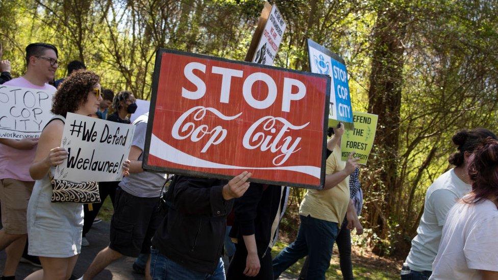 Protesters at the Atlanta Public Safety Training Center