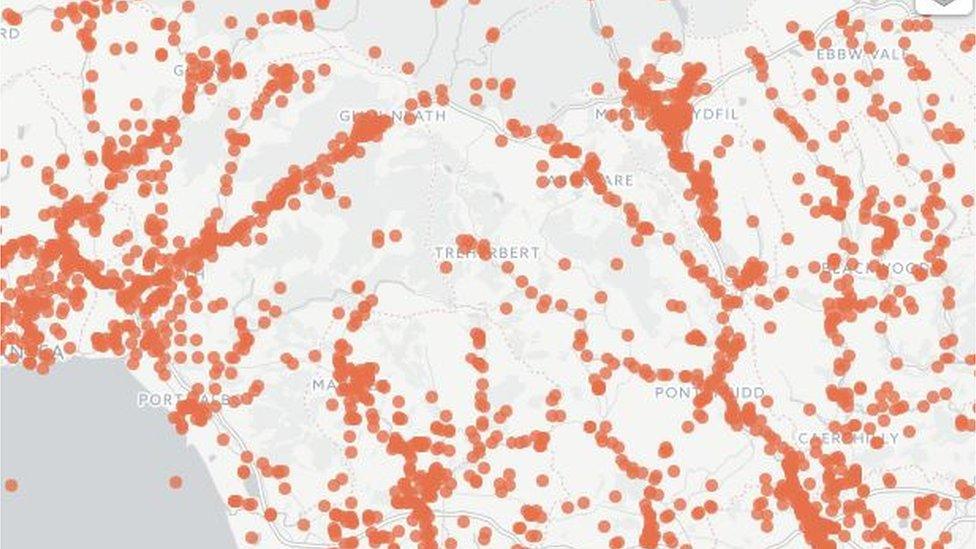 NBN map of knotweed distribution in South Wales