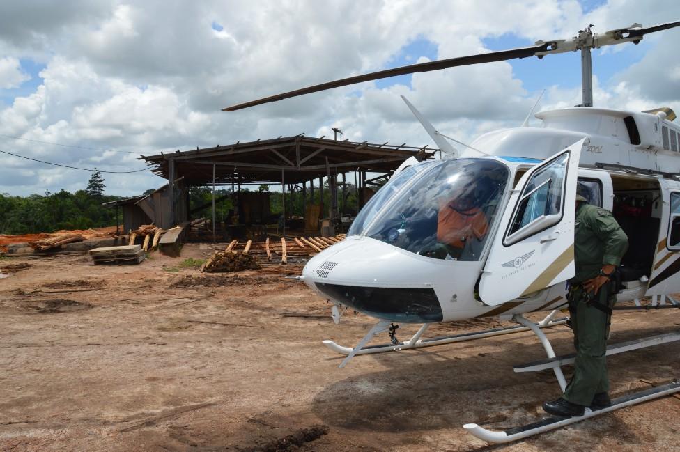 A helicopter during an operation to stop deforestation in the Amazon