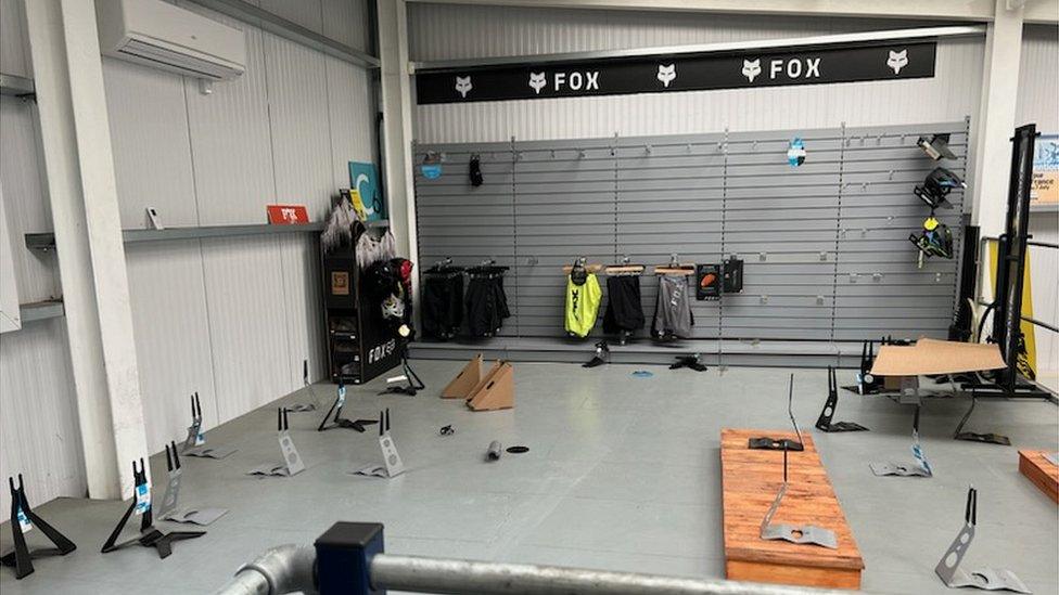 Interior of bike shop after a major raid