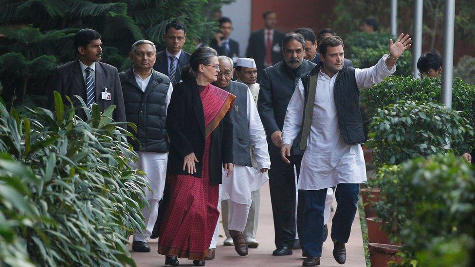 Sonia and Rahul Gandhi arrive at party headquarters after court appearance in Delhi, 19 Dec