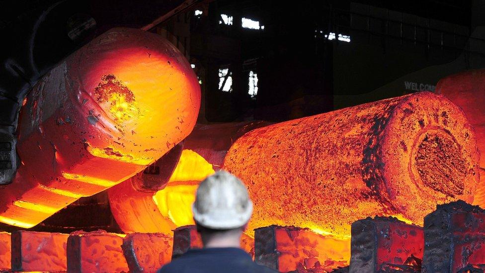 Steel being processed at the Forgemasters Works in Sheffield