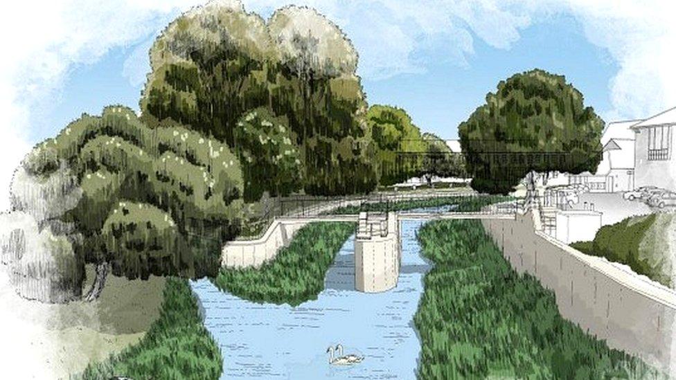 An artist's impression of how the weir and gate in Chippenham town centre could look