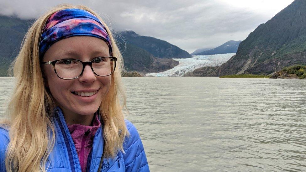 Celeste Labedz in front of a glacier