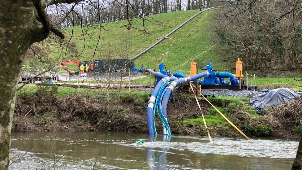 Water being pumped from the River Tamar Gatherley