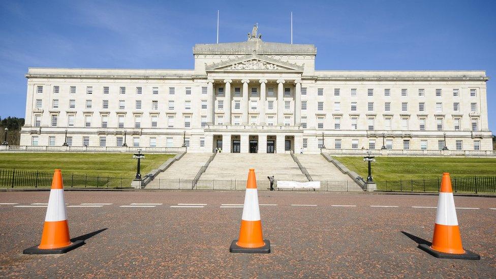 Traffic cones outside Parliament Buildings, Stormont, Belfast, home of the Northern Ireland Assembly