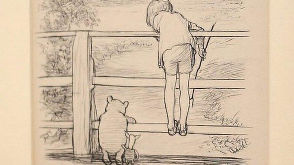 An illustration titled "For a long time they looked at the river beneath them…" from The House At Pooh Corner which sold at auction in 2014 for more than £300,000