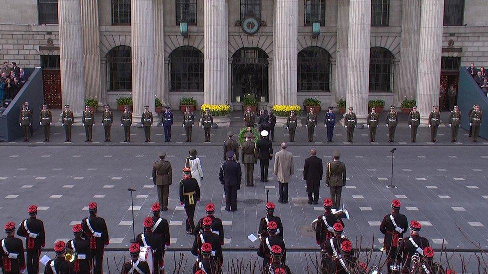 A wreath was laid outside the GPO in Dublin in memory of those who were killed in Easter Rising in 1916