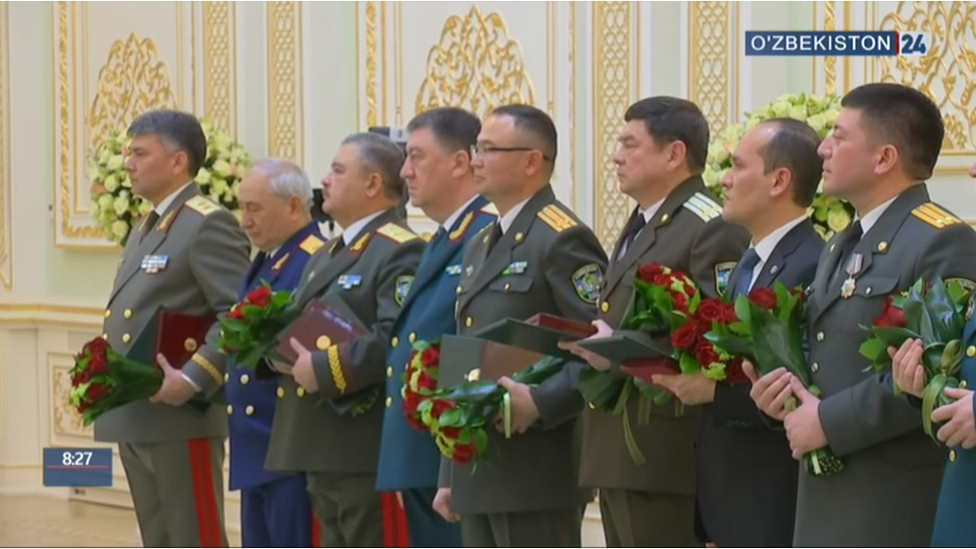 Uzbekistan's top brass at a ceremony for Motherland Defenders' Day on 14 January