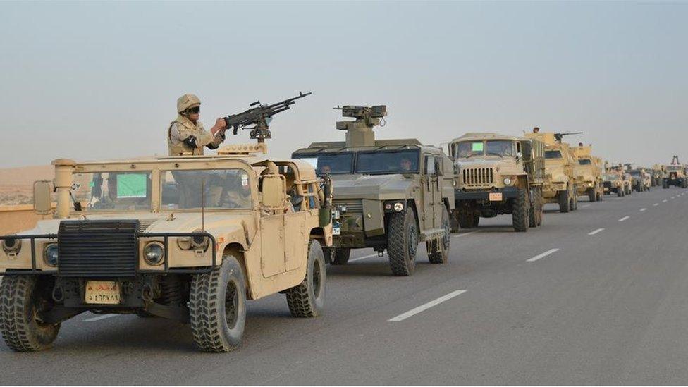 Egyptian tanks on a road to Northern Sinai