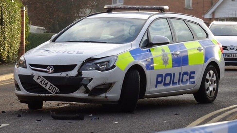 Damaged police car