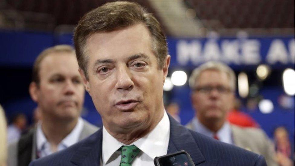 In this July 17, 2016 file photo, Trump campaign chairman Paul Manafort talks to reporters on the floor of the Republican National Convention at Quicken Loans Arena in Cleveland