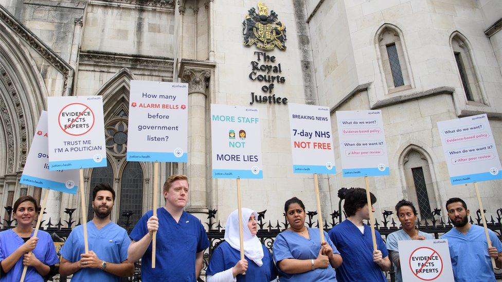 Junior doctors demonstrating outside the High Court