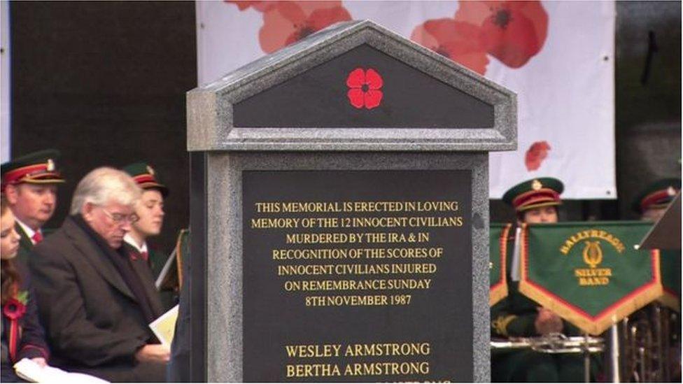 The memorial to the victims of the Enniskillen bombing