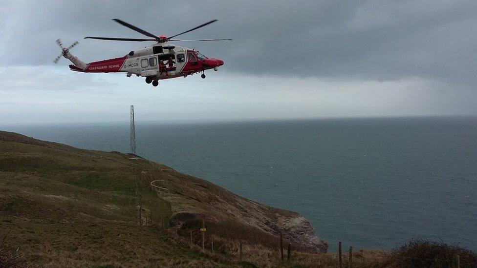 Swanage Coastguard helicopter at the scene