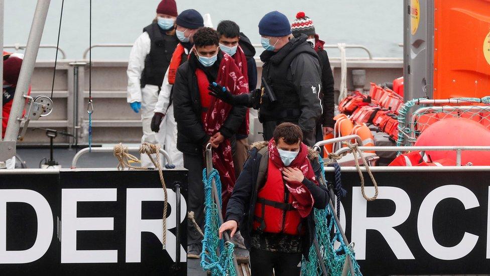 Migrants on a Border Force rescue boat