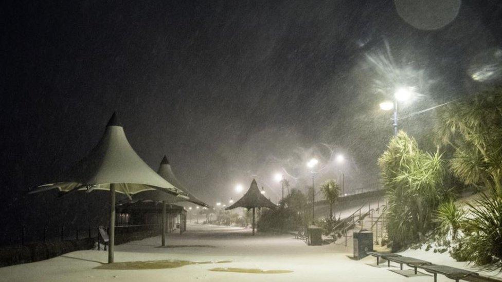 Snow has caused havoc over many parts of south Wales with the worst was forecast for Thursday into Friday morning. This was the scene at Barry Island