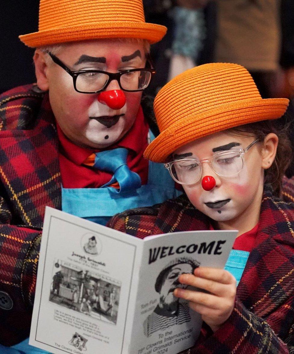 Some of the standout clowns in attendance included a man and young girl who wore matching orange hats, glasses, red noses and thick drawn-on eyebrows.