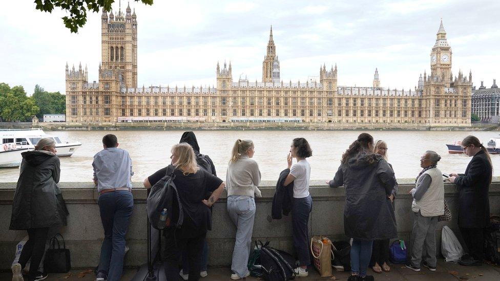 People queuing to see the Queen near Westminster Bridge