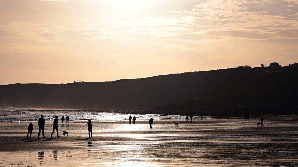 People walking in Scarborough on New Year's Day