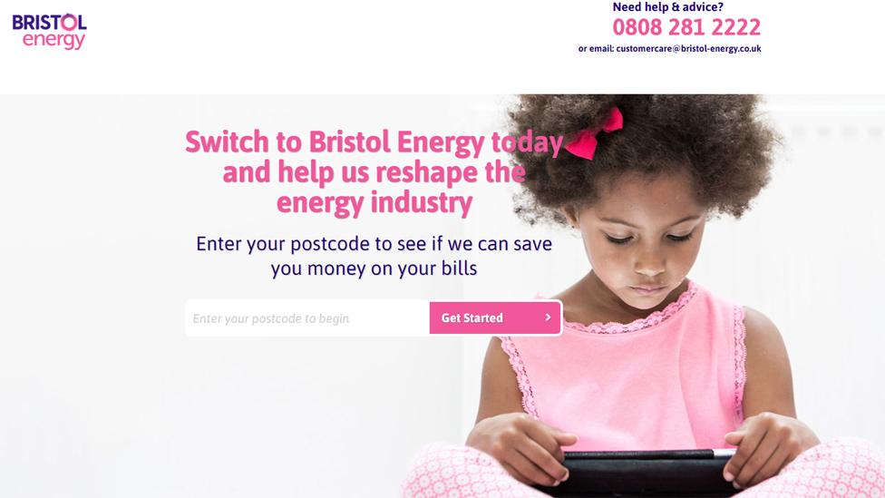 Screen grab of the Bristol Energy website