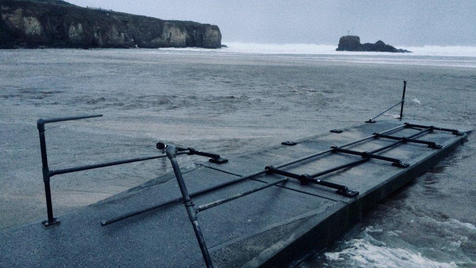 Bridge onto Perranporth beach