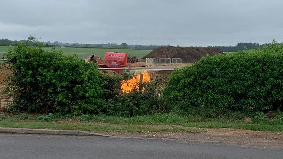 Bedfordshire Fire and Rescue attend ignited mains gas leak in Upper Caldecote