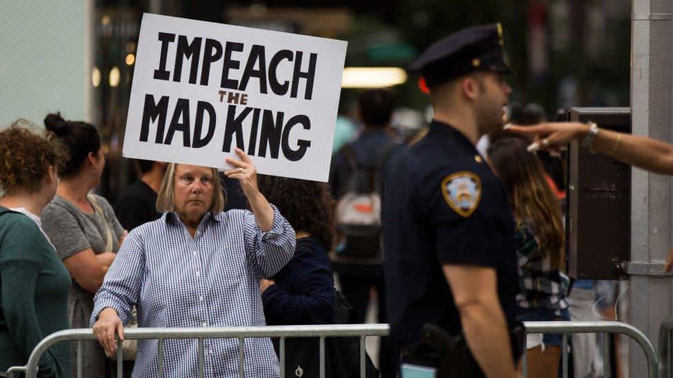 Peaceful protestors marched on Trump Tower in New York during his recent visit there