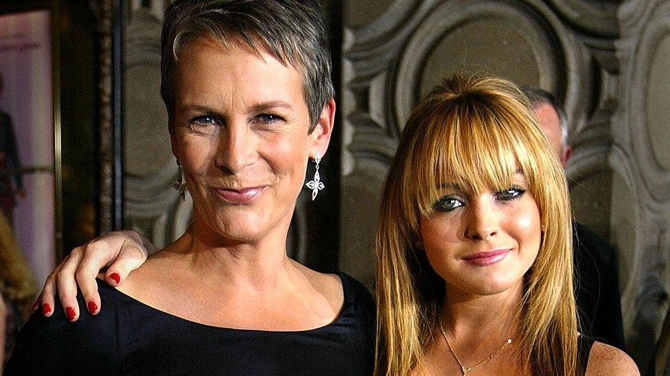 Actress Jamie Lee Curtis (L) and actress Lindsay Lohan (R), stars of the Disney film "Freaky Friday"