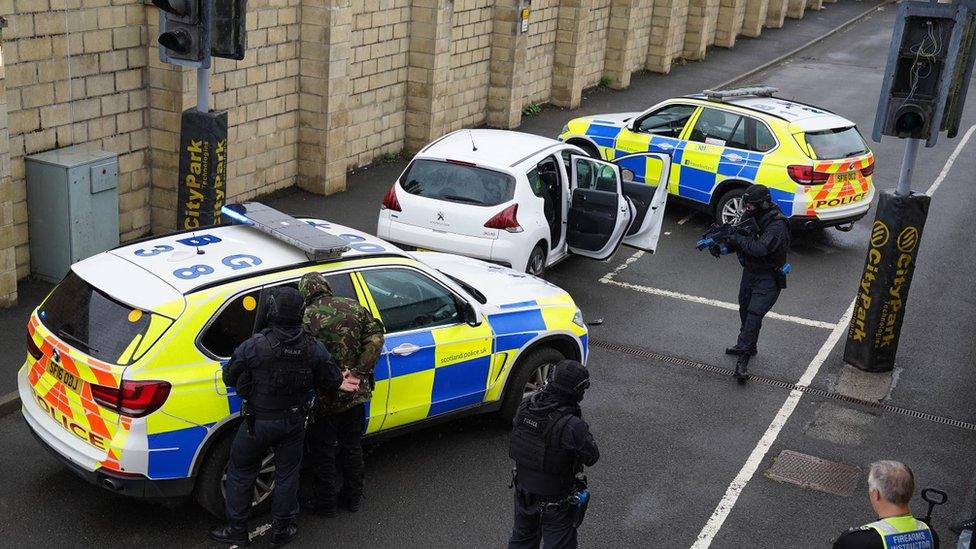 Armed police officers in training