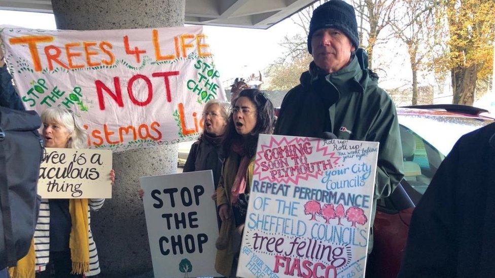 Protesters outside Plymouth City Council