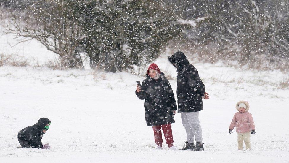 Family playing in the snow