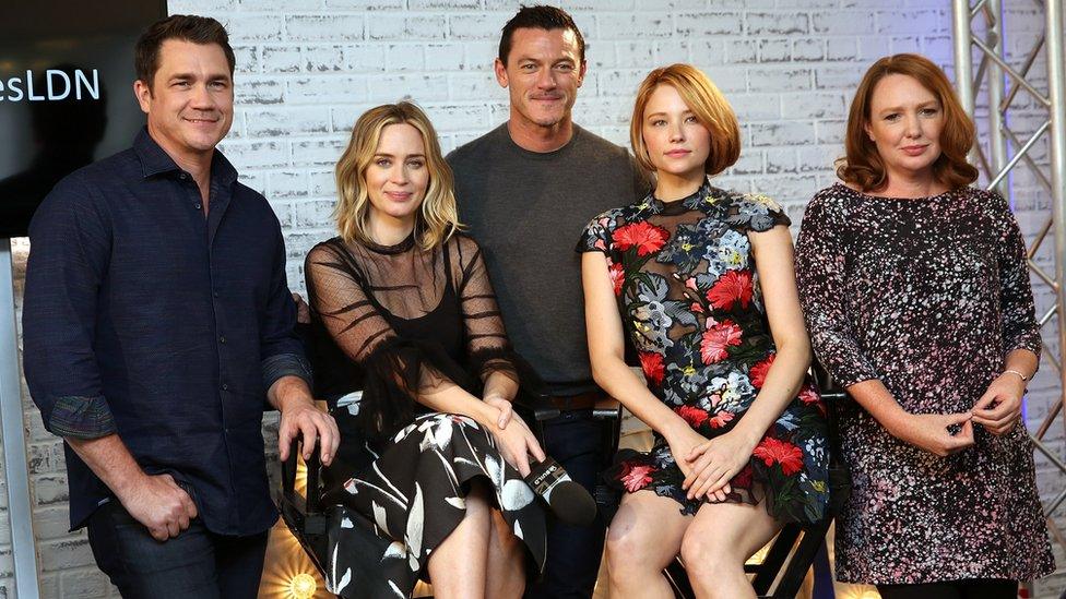 The cast of The Girl on the Train with Paula Hawkins