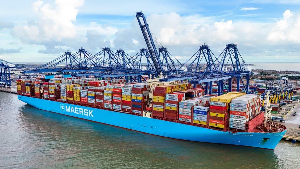 The Mumbai Maersk at the Port of Felixstowe