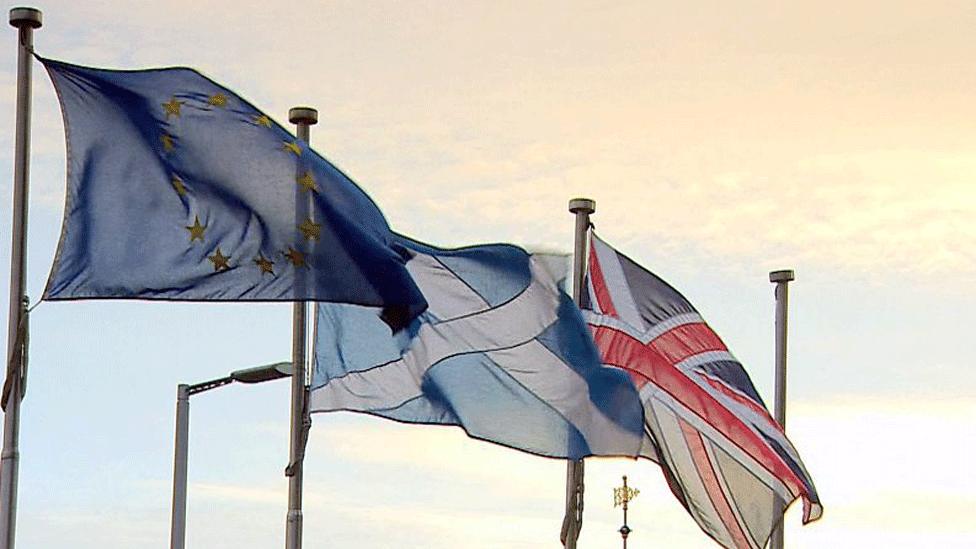 EU, Saltire and Union flag