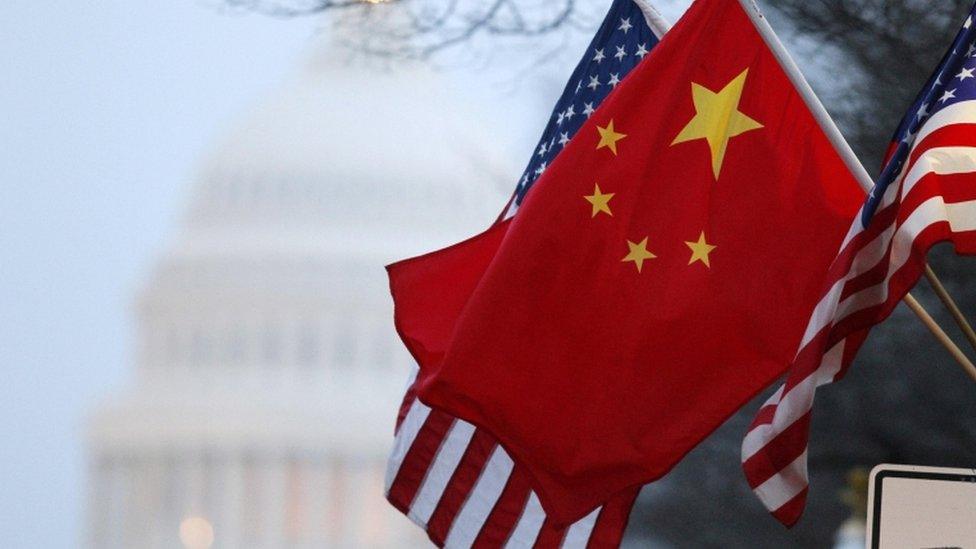 China and US flags along Pennsylvania Avenue near the US Capitol in Washington