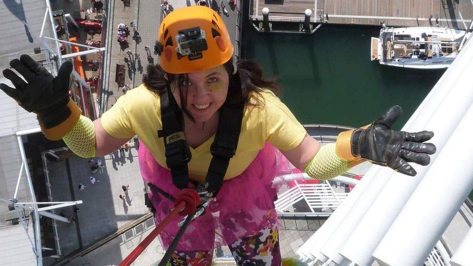 Jo Arundel at a charity abseil in Portsmouth in 2018