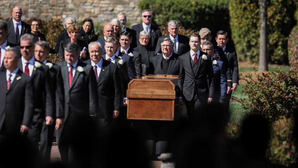 Reverend George Battles Jr. delivers the benediction during the funeral of Reverend Dr. Billy Graham in Charlotte, North Carolina.