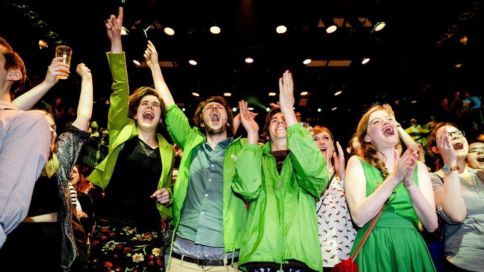 Members of GroenLinks during election night in Amsterdam, The Netherlands, 15 March 2017