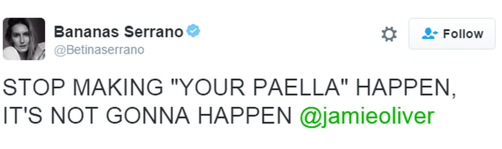 A tweet reads: "STOP MAKING "YOUR PAELLA" HAPPEN, IT'S NOT GONNA HAPPEN @jamieoliver"