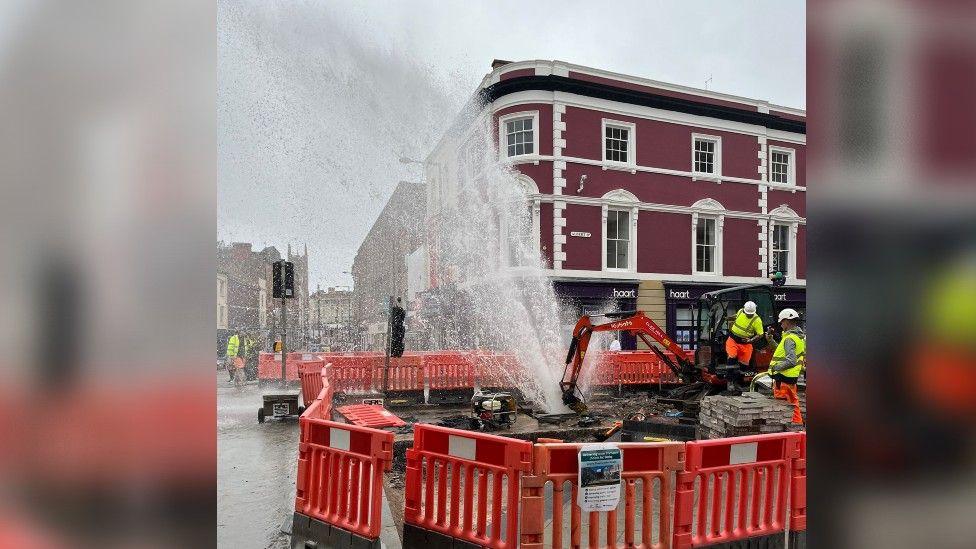 Burst water pipe in Derby