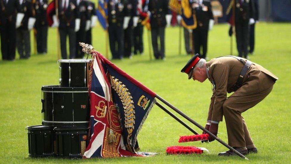 Governor of Edinburgh Castle Major General Mike Riddell-Webster laying a wreath