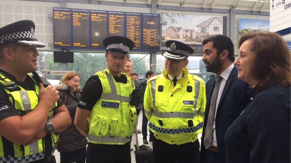 Humza Yousaf met police officers at Haymarket station