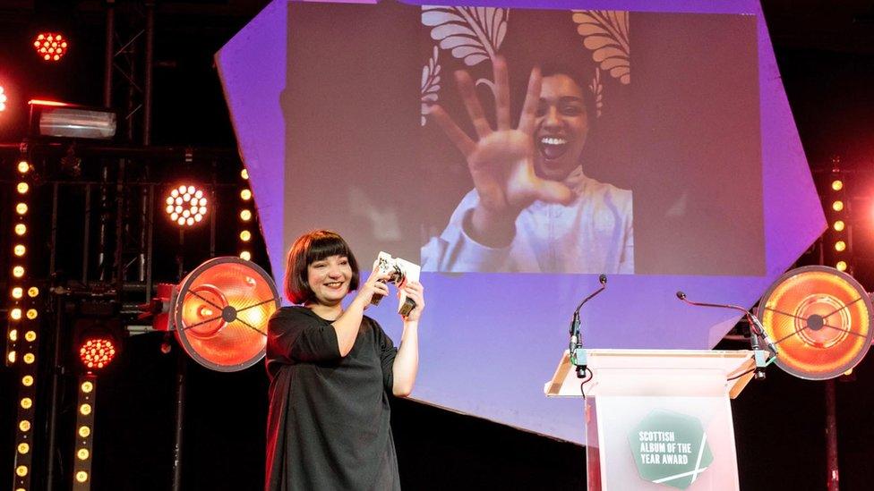 Nova,24, real name Shaheeda Sinckler, appearing by video link to accept Scottish Album of the Year award while self-isolating