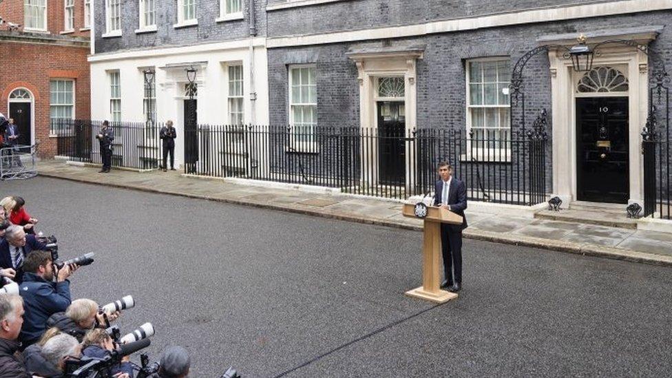 Rishi Sunak makes a speech outside 10 Downing Street, London