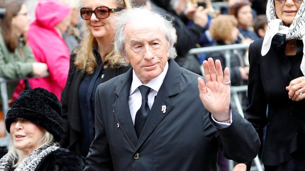 Former Formula 1 driver Sir Jackie Stewart arrives to attend Niki Lauda's funeral ceremony at St Stephen's cathedral in Vienna, Austria